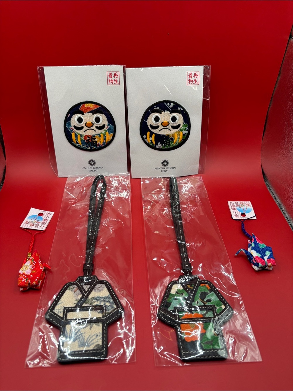 Fun Japan Themed Bag Tags, Bag Charms, and Up-cycled Kimono Patches 6 Piece Set